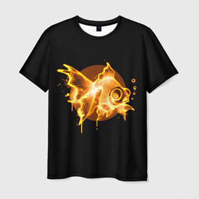 Мужская футболка 3D с принтом Золотая рыбка в Новосибирске, 100% полиэфир | прямой крой, круглый вырез горловины, длина до линии бедер | агрессивные | арт | веселые | дыым | интересные | новинки | огонь | пламя | популярное | узор