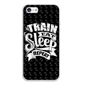 Чехол для iPhone 5/5S матовый с принтом Train Eat Sleep Repeat в Новосибирске, Силикон | Область печати: задняя сторона чехла, без боковых панелей | body | crossfit | force | hard | power | powerlifting | sport | strength | strong | train | workout | бодибилдер | бодибилдинг | воркаут | крепость | кроссфит | пауэрлифтинг | сила | спорт | тело | тренировка