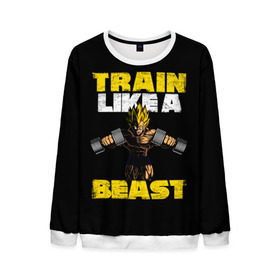 Мужской свитшот 3D с принтом Train Like a Beast в Новосибирске, 100% полиэстер с мягким внутренним слоем | круглый вырез горловины, мягкая резинка на манжетах и поясе, свободная посадка по фигуре | dragon ball | strong | workout | воркаут | драгон бол