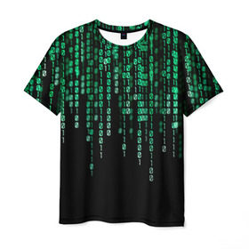 Мужская футболка 3D с принтом Матрица в Новосибирске, 100% полиэфир | прямой крой, круглый вырез горловины, длина до линии бедер | background | black | green | matrix | movie | numbers | зеленые | матрица | фильм | фон | цифры | черный