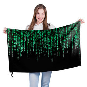 Флаг 3D с принтом Матрица в Новосибирске, 100% полиэстер | плотность ткани — 95 г/м2, размер — 67 х 109 см. Принт наносится с одной стороны | background | black | green | matrix | movie | numbers | зеленые | матрица | фильм | фон | цифры | черный