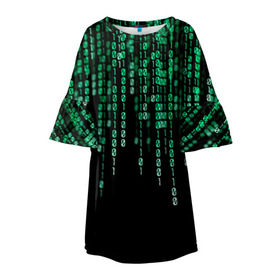 Детское платье 3D с принтом Матрица в Новосибирске, 100% полиэстер | прямой силуэт, чуть расширенный к низу. Круглая горловина, на рукавах — воланы | background | black | green | matrix | movie | numbers | зеленые | матрица | фильм | фон | цифры | черный
