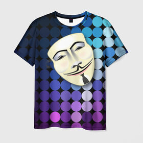 Мужская футболка 3D с принтом Анонимус в Новосибирске, 100% полиэфир | прямой крой, круглый вырез горловины, длина до линии бедер | Тематика изображения на принте: anonymous | www | интернет | маска | свобода | хакер