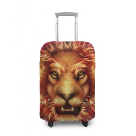 Чехол для чемодана 3D с принтом Огненный лев в Новосибирске, 86% полиэфир, 14% спандекс | двустороннее нанесение принта, прорези для ручек и колес | animal | fire | flame | head | lion | look | predator | взгляд | голова | животное | лев | огненный | огонь | пламя | хищник