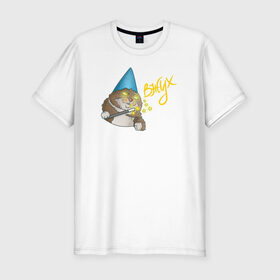 Мужская футболка премиум с принтом ВЖУХ котик в Новосибирске, 92% хлопок, 8% лайкра | приталенный силуэт, круглый вырез ворота, длина до линии бедра, короткий рукав | Тематика изображения на принте: вжух | котик
