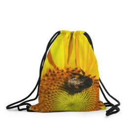 Рюкзак-мешок 3D с принтом пчела на подсолнухе в Новосибирске, 100% полиэстер | плотность ткани — 200 г/м2, размер — 35 х 45 см; лямки — толстые шнурки, застежка на шнуровке, без карманов и подкладки | Тематика изображения на принте: лето | насекомое | подсолнух | пчела