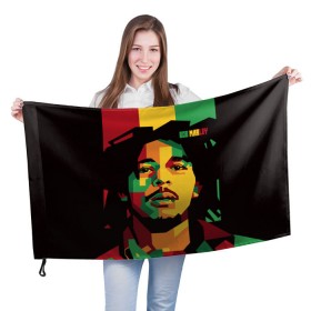 Флаг 3D с принтом Ямайка, Боб Марли в Новосибирске, 100% полиэстер | плотность ткани — 95 г/м2, размер — 67 х 109 см. Принт наносится с одной стороны | bob marley | reggae | регги