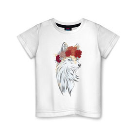 Детская футболка хлопок с принтом Лиса в Новосибирске, 100% хлопок | круглый вырез горловины, полуприлегающий силуэт, длина до линии бедер | Тематика изображения на принте: fox | животные | лиса | лисичка | лисы | осень | рыжая | фыр фыр | цветы