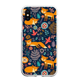 Чехол для iPhone XS Max матовый с принтом Лисички паттерн в Новосибирске, Силикон | Область печати: задняя сторона чехла, без боковых панелей | fox | животные | лиса | лисичка | лисы | осень | рыжая | фыр фыр | цветы