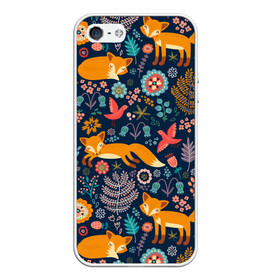 Чехол для iPhone 5/5S матовый с принтом Лисички паттерн в Новосибирске, Силикон | Область печати: задняя сторона чехла, без боковых панелей | fox | животные | лиса | лисичка | лисы | осень | рыжая | фыр фыр | цветы