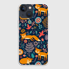 Чехол для iPhone 13 mini с принтом Лисички паттерн в Новосибирске,  |  | fox | животные | лиса | лисичка | лисы | осень | рыжая | фыр фыр | цветы
