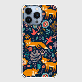 Чехол для iPhone 13 Pro с принтом Лисички паттерн в Новосибирске,  |  | fox | животные | лиса | лисичка | лисы | осень | рыжая | фыр фыр | цветы