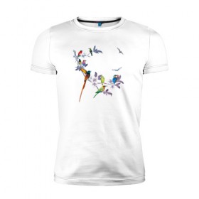 Мужская футболка премиум с принтом экзотические птицы в Новосибирске, 92% хлопок, 8% лайкра | приталенный силуэт, круглый вырез ворота, длина до линии бедра, короткий рукав | 8 марта | девушкам | птицы | экзотика