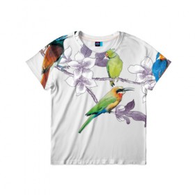Детская футболка 3D с принтом экзотические птицы в Новосибирске, 100% гипоаллергенный полиэфир | прямой крой, круглый вырез горловины, длина до линии бедер, чуть спущенное плечо, ткань немного тянется | 8 марта | девушкам | птицы | экзотика