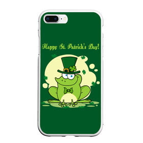 Чехол для iPhone 7Plus/8 Plus матовый с принтом Ирландия в Новосибирске, Силикон | Область печати: задняя сторона чехла, без боковых панелей | clover | frog | green | happy st. patricks day | ireland | irish | moon | день святого патрика | зелёная | ирландец | ирландия | клевер | луна | лягушка | счастливый | шляпа