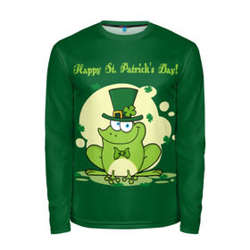 Мужской лонгслив 3D с принтом Ирландия в Новосибирске, 100% полиэстер | длинные рукава, круглый вырез горловины, полуприлегающий силуэт | Тематика изображения на принте: clover | frog | green | happy st. patricks day | ireland | irish | moon | день святого патрика | зелёная | ирландец | ирландия | клевер | луна | лягушка | счастливый | шляпа