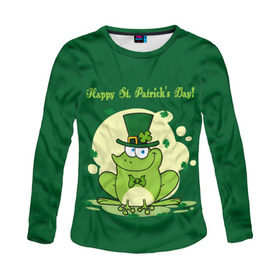 Женский лонгслив 3D с принтом Ирландия в Новосибирске, 100% полиэстер | длинные рукава, круглый вырез горловины, полуприлегающий силуэт | clover | frog | green | happy st. patricks day | ireland | irish | moon | день святого патрика | зелёная | ирландец | ирландия | клевер | луна | лягушка | счастливый | шляпа