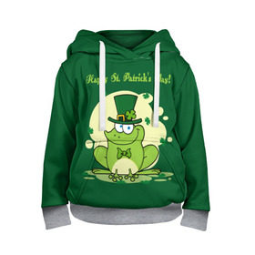 Детская толстовка 3D с принтом Ирландия в Новосибирске, 100% полиэстер | двухслойный капюшон со шнурком для регулировки, мягкие манжеты на рукавах и по низу толстовки, спереди карман-кенгуру с мягким внутренним слоем | clover | frog | green | happy st. patricks day | ireland | irish | moon | день святого патрика | зелёная | ирландец | ирландия | клевер | луна | лягушка | счастливый | шляпа