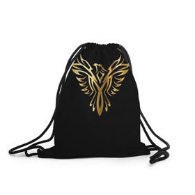 Рюкзак-мешок 3D с принтом Gold Phoenix в Новосибирске, 100% полиэстер | плотность ткани — 200 г/м2, размер — 35 х 45 см; лямки — толстые шнурки, застежка на шнуровке, без карманов и подкладки | злато | золото | клюв | крылья | металл | орёл | птица | феникс