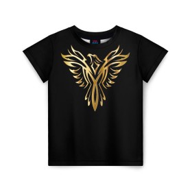 Детская футболка 3D с принтом Gold Phoenix в Новосибирске, 100% гипоаллергенный полиэфир | прямой крой, круглый вырез горловины, длина до линии бедер, чуть спущенное плечо, ткань немного тянется | злато | золото | клюв | крылья | металл | орёл | птица | феникс