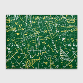 Обложка для студенческого билета с принтом Геометрия в Новосибирске, натуральная кожа | Размер: 11*8 см; Печать на всей внешней стороне | background | board | charts | cube | geometry theorems | green | numbers | protractor | school | symbols | геометрия | доска | зеленый | знаки | куб | схемы | теоремы | транспортир | фон | циркуль | цифры | школьная
