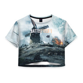 Женская футболка 3D укороченная с принтом Battlefield 1 в Новосибирске, 100% полиэстер | круглая горловина, длина футболки до линии талии, рукава с отворотами | батла | батлфилд