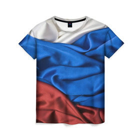 Женская футболка 3D с принтом Триколор в Новосибирске, 100% полиэфир ( синтетическое хлопкоподобное полотно) | прямой крой, круглый вырез горловины, длина до линии бедер | белый | красный | синий | складки | текстура | ткань
