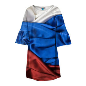 Детское платье 3D с принтом Триколор в Новосибирске, 100% полиэстер | прямой силуэт, чуть расширенный к низу. Круглая горловина, на рукавах — воланы | Тематика изображения на принте: белый | красный | синий | складки | текстура | ткань
