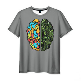 Мужская футболка 3D с принтом Мужское и женское в Новосибирске, 100% полиэфир | прямой крой, круглый вырез горловины, длина до линии бедер | iq | интеллект | искусство | логика | мозг | плата | полушарие | творчество | ум