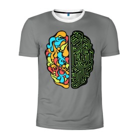 Мужская футболка 3D спортивная с принтом Мужское и женское в Новосибирске, 100% полиэстер с улучшенными характеристиками | приталенный силуэт, круглая горловина, широкие плечи, сужается к линии бедра | iq | интеллект | искусство | логика | мозг | плата | полушарие | творчество | ум