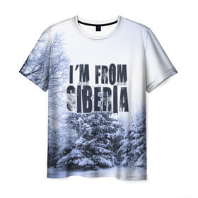Мужская футболка 3D с принтом Я из Сибири в Новосибирске, 100% полиэфир | прямой крой, круглый вырез горловины, длина до линии бедер | siberia | зима | россия | сибирь | снег | холод