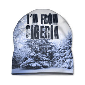 Шапка 3D с принтом Я из Сибири в Новосибирске, 100% полиэстер | универсальный размер, печать по всей поверхности изделия | Тематика изображения на принте: siberia | зима | россия | сибирь | снег | холод
