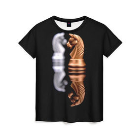 Женская футболка 3D с принтом Ход конём в Новосибирске, 100% полиэфир ( синтетическое хлопкоподобное полотно) | прямой крой, круглый вырез горловины, длина до линии бедер | 64 | chess | игра | конь | спорт | фигура | шахматы