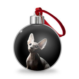 Ёлочный шар с принтом Сфинкс в Новосибирске, Пластик | Диаметр: 77 мм | Тематика изображения на принте: black | cat | взгляд | кот | котик | котэ | кошка | сфинкс | уши | черный