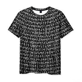 Мужская футболка 3D с принтом Руны в Новосибирске, 100% полиэфир | прямой крой, круглый вырез горловины, длина до линии бедер | викинги | древний | иероглифы | история | магия | рунический | север | текст | черно белый