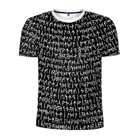 Мужская футболка 3D спортивная с принтом Руны в Новосибирске, 100% полиэстер с улучшенными характеристиками | приталенный силуэт, круглая горловина, широкие плечи, сужается к линии бедра | викинги | древний | иероглифы | история | магия | рунический | север | текст | черно белый
