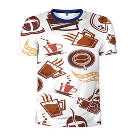 Мужская футболка 3D спортивная с принтом Coffee в Новосибирске, 100% полиэстер с улучшенными характеристиками | приталенный силуэт, круглая горловина, широкие плечи, сужается к линии бедра | кофе | паттерн