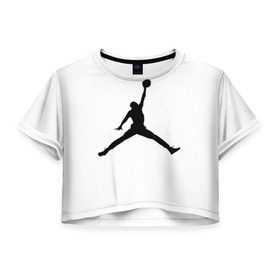 Женская футболка 3D укороченная с принтом Michael Jordan в Новосибирске, 100% полиэстер | круглая горловина, длина футболки до линии талии, рукава с отворотами | логотип майкл джордан