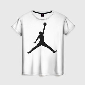 Женская футболка 3D с принтом Michael Jordan в Новосибирске, 100% полиэфир ( синтетическое хлопкоподобное полотно) | прямой крой, круглый вырез горловины, длина до линии бедер | логотип майкл джордан