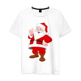 Мужская футболка хлопок с принтом Новый год Санта Клаус в Новосибирске, 100% хлопок | прямой крой, круглый вырез горловины, длина до линии бедер, слегка спущенное плечо. | 