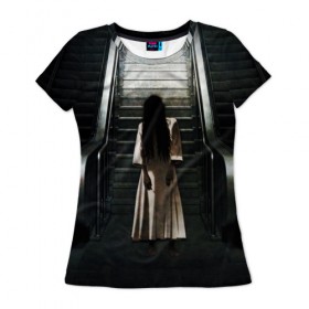 Женская футболка 3D с принтом Девочка в Новосибирске, 100% полиэфир ( синтетическое хлопкоподобное полотно) | прямой крой, круглый вырез горловины, длина до линии бедер | звонок | лестница | призрак | садако