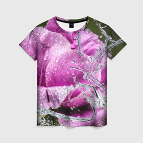 Женская футболка 3D с принтом Душа цветов в Новосибирске, 100% полиэфир ( синтетическое хлопкоподобное полотно) | прямой крой, круглый вырез горловины, длина до линии бедер | бабочка | букет | вода | девушки | душа | красота | прелесть | роза | розы | цветы