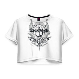 Женская футболка 3D укороченная с принтом Рыцарь тьмы в Новосибирске, 100% полиэстер | круглая горловина, длина футболки до линии талии, рукава с отворотами | ад | арт | дьявол | монстр | праздник | традиция | узор | череп