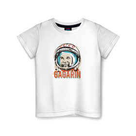 Детская футболка хлопок с принтом Юрий Гагарин. Первый в космосе в Новосибирске, 100% хлопок | круглый вырез горловины, полуприлегающий силуэт, длина до линии бедер | восток | звезды | космов | первый | ракета | ссср | юрий гагарин