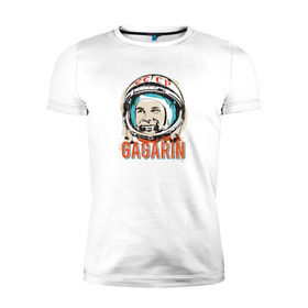 Мужская футболка премиум с принтом Юрий Гагарин. Первый в космосе в Новосибирске, 92% хлопок, 8% лайкра | приталенный силуэт, круглый вырез ворота, длина до линии бедра, короткий рукав | восток | звезды | космов | первый | ракета | ссср | юрий гагарин