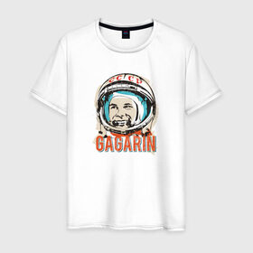 Мужская футболка хлопок с принтом Юрий Гагарин. Первый в космосе в Новосибирске, 100% хлопок | прямой крой, круглый вырез горловины, длина до линии бедер, слегка спущенное плечо. | восток | звезды | космов | первый | ракета | ссср | юрий гагарин