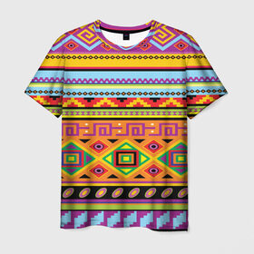 Мужская футболка 3D с принтом Этнический орнамент в Новосибирске, 100% полиэфир | прямой крой, круглый вырез горловины, длина до линии бедер | пестрый | разноцветный | яркий