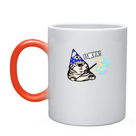 Кружка хамелеон с принтом Кот Вжух в Новосибирске, керамика | меняет цвет при нагревании, емкость 330 мл | Тематика изображения на принте: вжух | вжух кот мем | вжух мем | волшебник вжух | кот | кот вжух | кот волшебник. | кот с волшебной палочкой | кот с палочкой | котэ | кошка