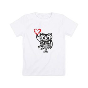 Детская футболка хлопок с принтом Сова с сердцем в Новосибирске, 100% хлопок | круглый вырез горловины, полуприлегающий силуэт, длина до линии бедер | Тематика изображения на принте: owl | сова | совушка