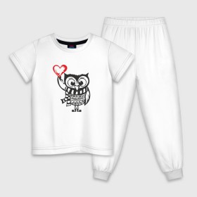 Детская пижама хлопок с принтом Сова с сердцем в Новосибирске, 100% хлопок |  брюки и футболка прямого кроя, без карманов, на брюках мягкая резинка на поясе и по низу штанин
 | owl | сова | совушка